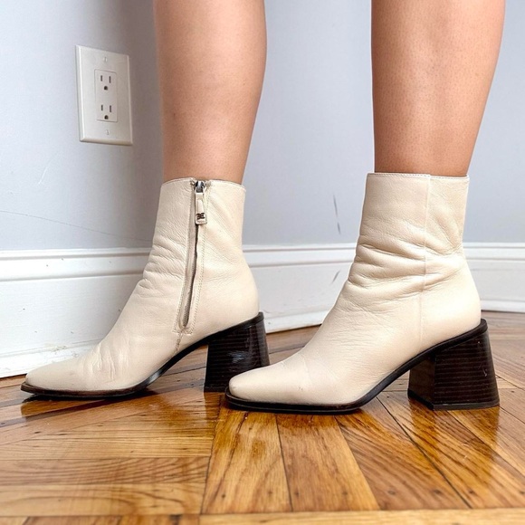 Cream Leather Ankle Bootie Heels - Picture 10 of 16